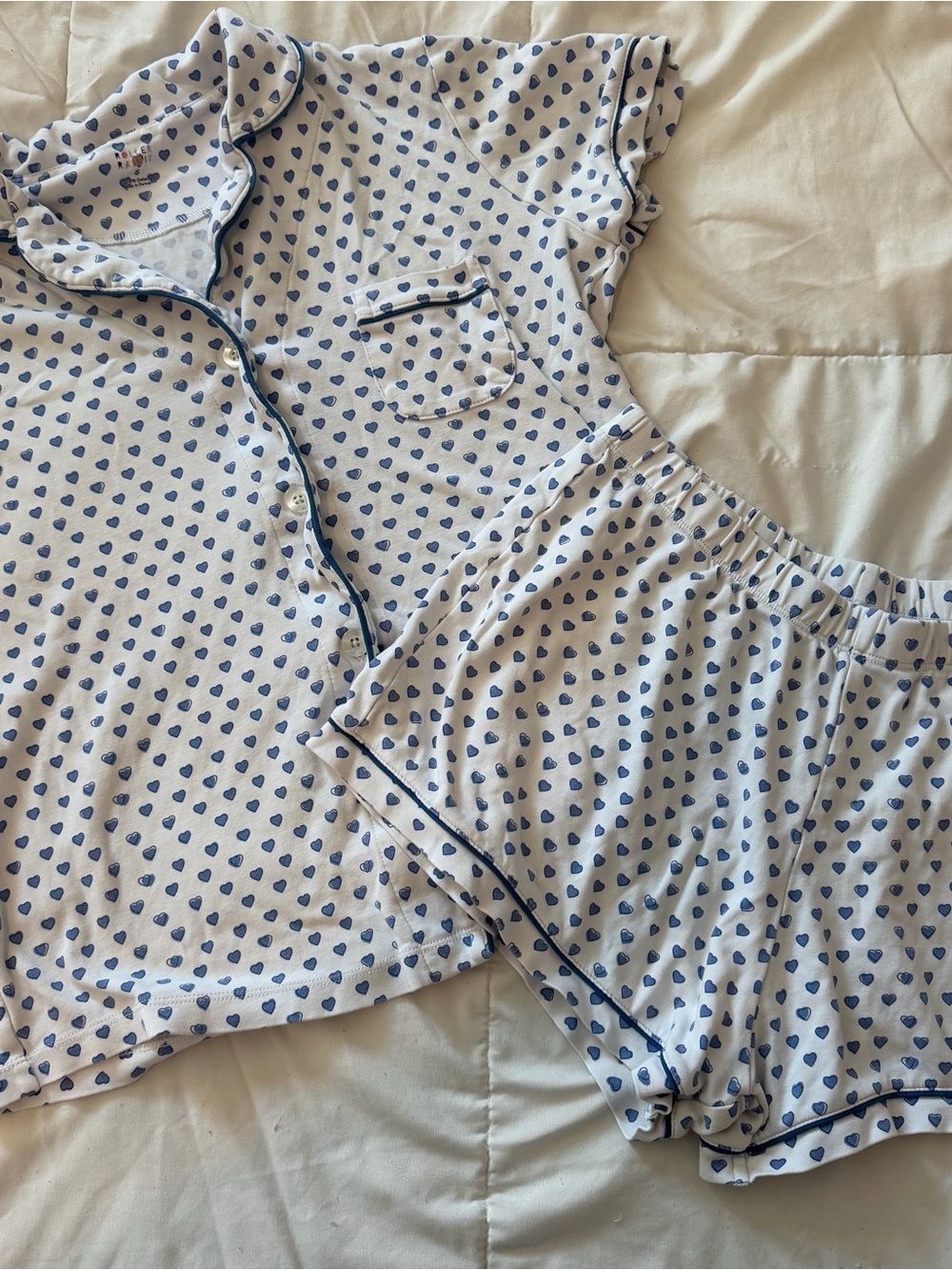 Roller Rabbit White Short Pajama Set with Blue Heart Print size small